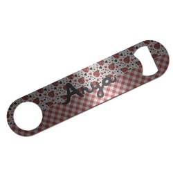 Ladybugs & Gingham Bar Bottle Opener - Silver w/ Name or Text