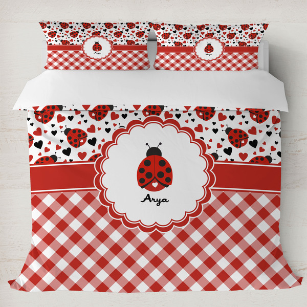 Custom Ladybugs & Gingham Duvet Cover Set - King (Personalized)