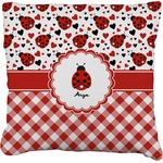 Ladybugs & Gingham Faux-Linen Throw Pillow 16" (Personalized)