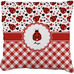 Ladybugs & Gingham Faux-Linen Throw Pillow (Personalized)