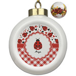 Ladybugs & Gingham Ceramic Ball Ornaments - Poinsettia Garland (Personalized)