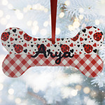 Ladybugs & Gingham Ceramic Dog Ornament w/ Name or Text