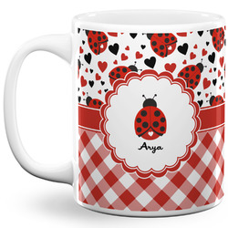 Ladybugs & Gingham 11 Oz Coffee Mug - White (Personalized)