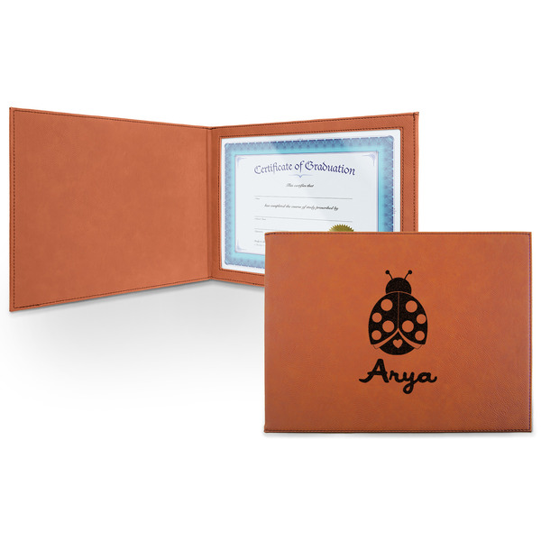 Custom Ladybugs & Gingham Leatherette Certificate Holder - Front (Personalized)