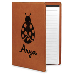 Ladybugs & Gingham Leatherette Portfolio with Notepad - Large - Single Sided (Personalized)