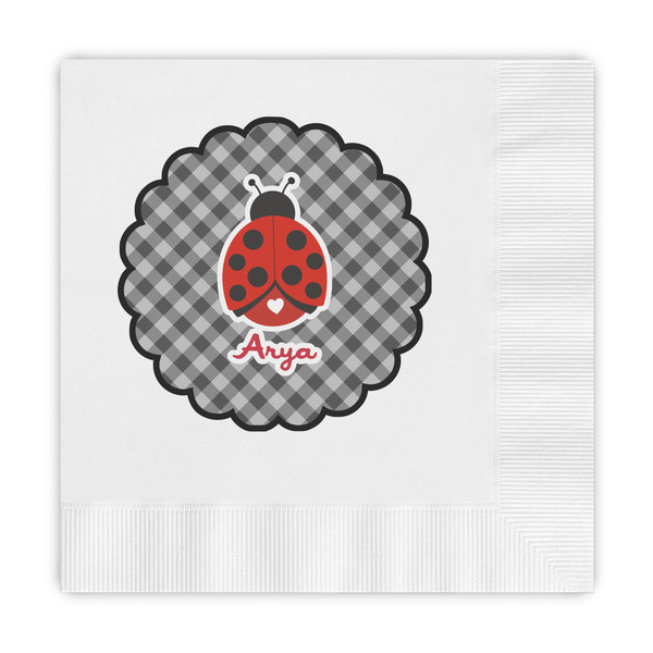 Custom Ladybugs & Gingham Embossed Decorative Napkins (Personalized)