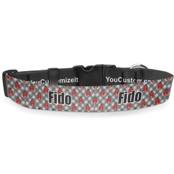 Ladybugs & Gingham Deluxe Dog Collar - Small (8.5" to 12.5") (Personalized)