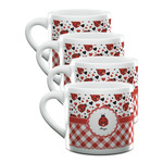 Ladybugs & Gingham Double Shot Espresso Cups - Set of 4 (Personalized)