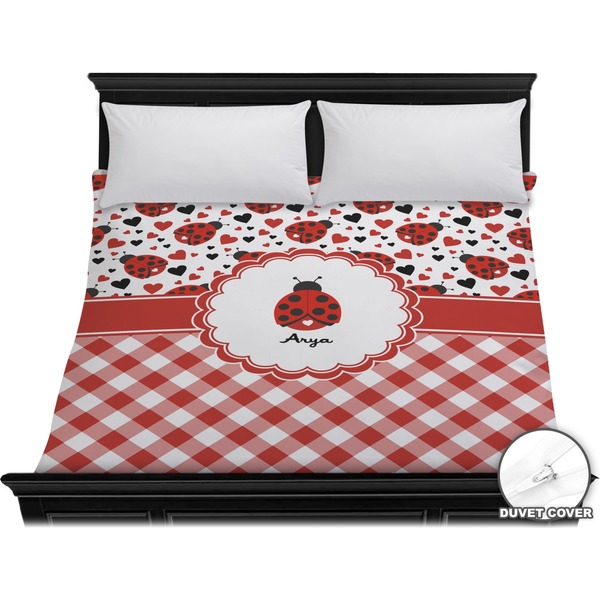 Custom Ladybugs & Gingham Duvet Cover - King (Personalized)