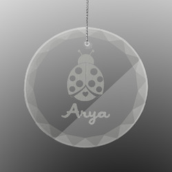 Ladybugs & Gingham Engraved Glass Ornament - Round (Personalized)