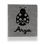 Ladybugs & Gingham Leather Binder - 1" - Grey (Personalized)