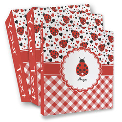 Ladybugs & Gingham 3 Ring Binder - Full Wrap (Personalized)