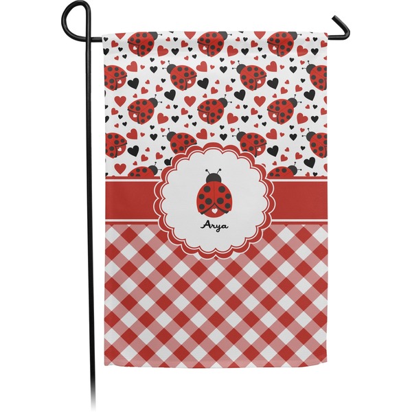 Custom Ladybugs & Gingham Small Garden Flag - Double Sided w/ Name or Text