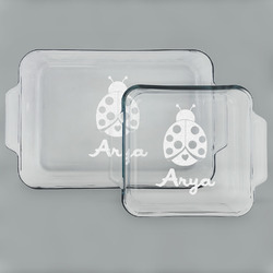 Ladybugs & Gingham Set of Glass Baking & Cake Dish - 13in x 9in & 8in x 8in (Personalized)