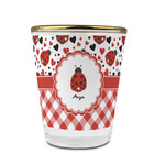 Ladybugs & Gingham Glass Shot Glass - 1.5 oz - with Gold Rim - Set of 4 (Personalized)