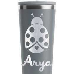 Ladybugs & Gingham RTIC Everyday Tumbler with Straw - 28oz - Grey - Double-Sided (Personalized)