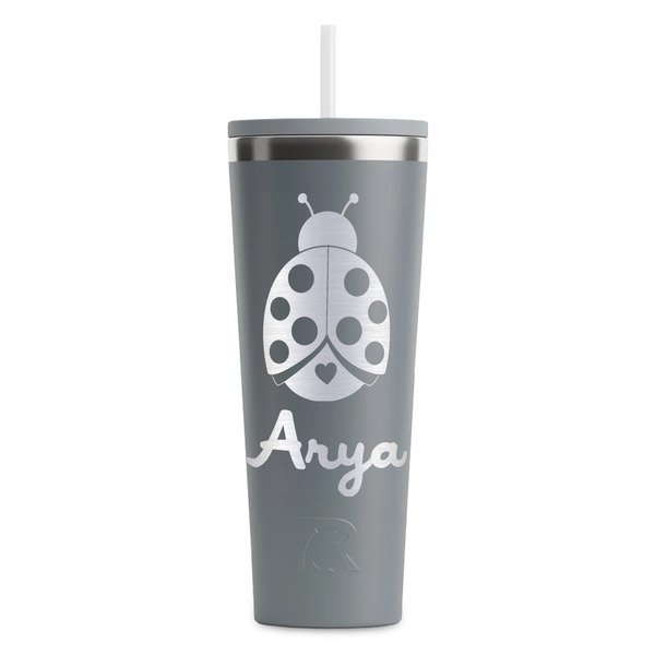 Custom Ladybugs & Gingham RTIC Everyday Tumbler with Straw - 28oz - Grey - Single-Sided (Personalized)