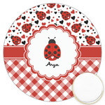 Ladybugs & Gingham Printed Cookie Topper - 3.25" (Personalized)
