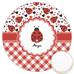 Ladybugs & Gingham Printed Cookie Topper - 3.25" (Personalized)