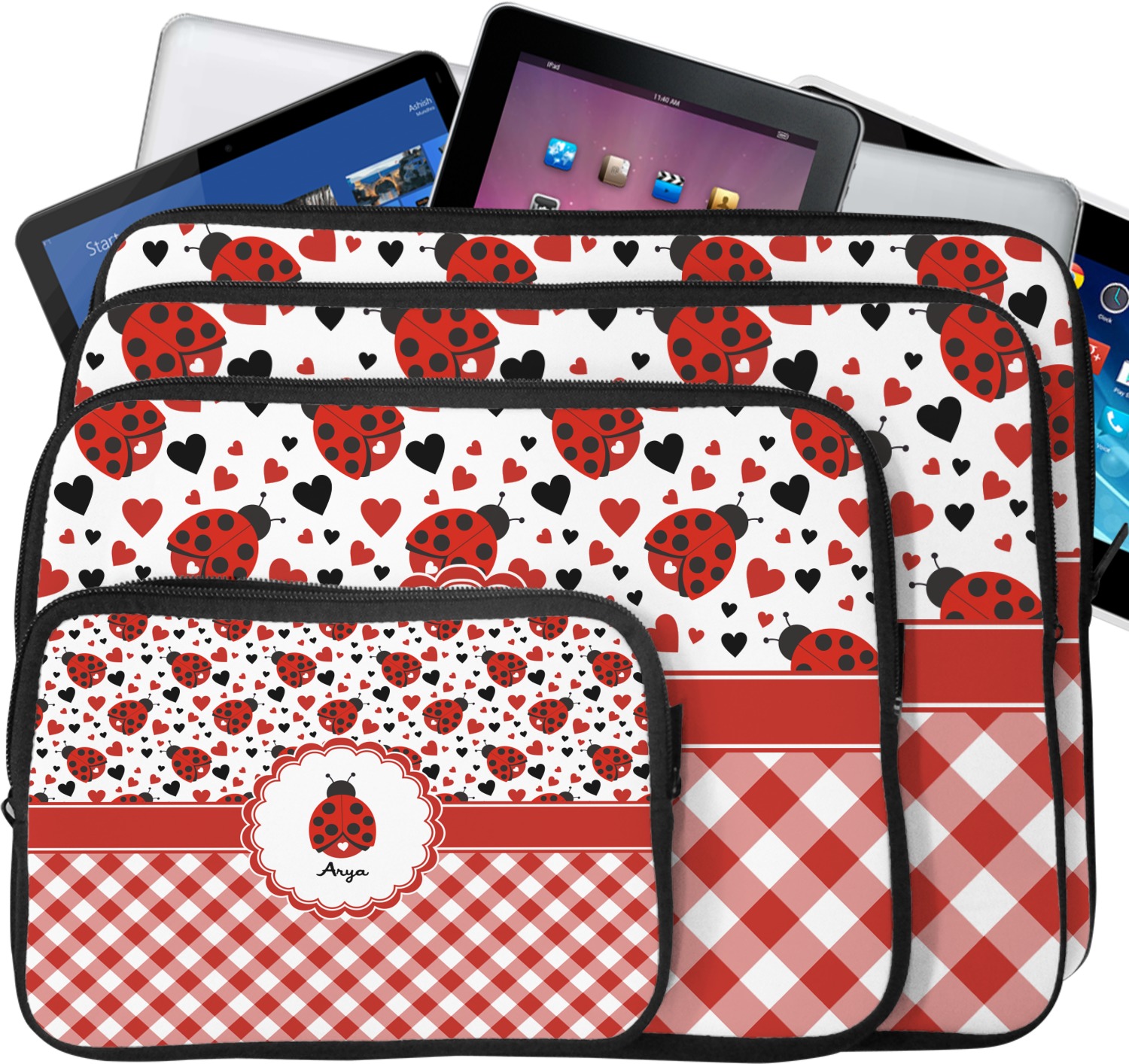 Custom Ladybugs & Gingham Laptop Sleeve / Case (Personalized