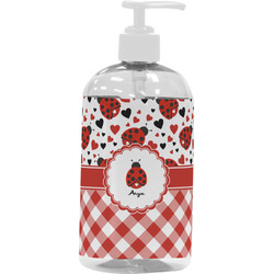 Ladybugs & Gingham Plastic Soap / Lotion Dispenser (16 oz - Large - White) (Personalized)