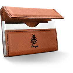 Ladybugs & Gingham Leatherette Business Card Holder - Single Sided (Personalized)
