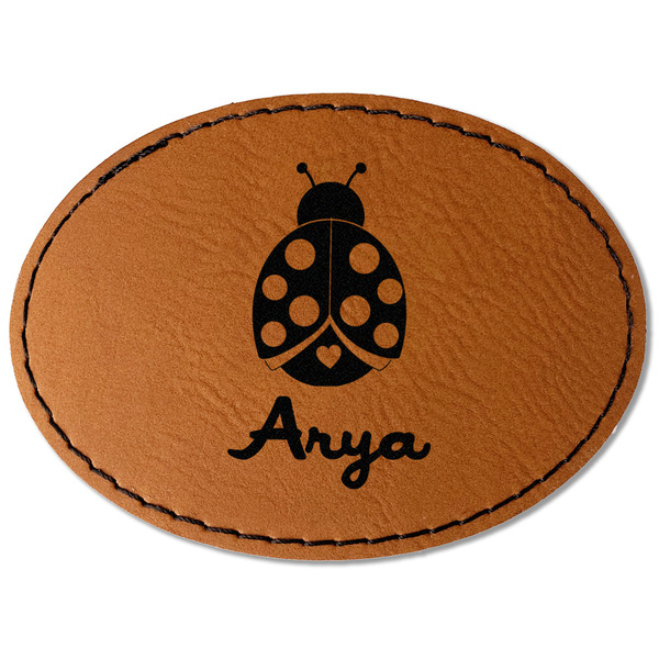 Custom Ladybugs & Gingham Faux Leather Iron On Patch - Oval (Personalized)