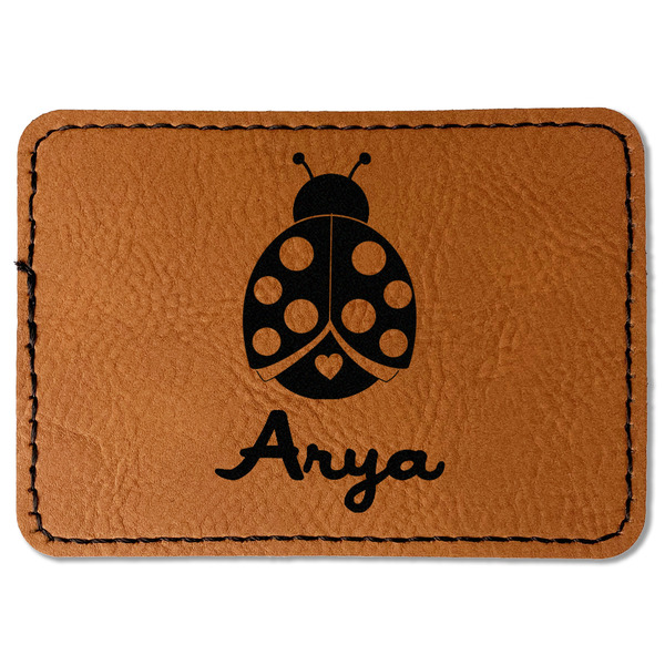 Custom Ladybugs & Gingham Faux Leather Iron On Patch - Rectangle (Personalized)