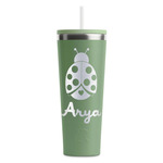 Ladybugs & Gingham RTIC Everyday Tumbler with Straw - 28oz - Light Green - Single-Sided (Personalized)