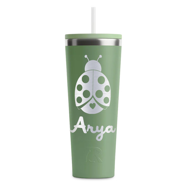Custom Ladybugs & Gingham RTIC Everyday Tumbler with Straw - 28oz - Light Green - Double-Sided (Personalized)