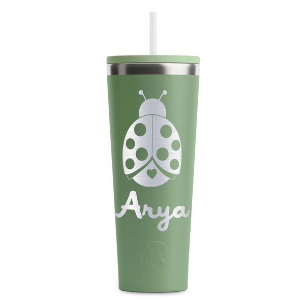 Custom Ladybugs & Gingham RTIC Everyday Tumbler with Straw - 28oz - Light Green - Single-Sided (Personalized)