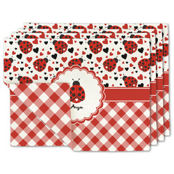 Ladybugs & Gingham Double-Sided Linen Placemat - Set of 4 w/ Name or Text