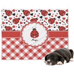 Ladybugs & Gingham Dog Blanket - Large (Personalized)