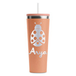 Ladybugs & Gingham RTIC Everyday Tumbler with Straw - 28oz - Peach - Single-Sided (Personalized)