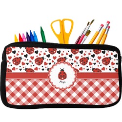 Ladybugs & Gingham Neoprene Pencil Case - Small w/ Name or Text