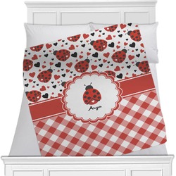 Ladybugs & Gingham Minky Blanket - Twin / Full - 80"x60" - Double Sided (Personalized)