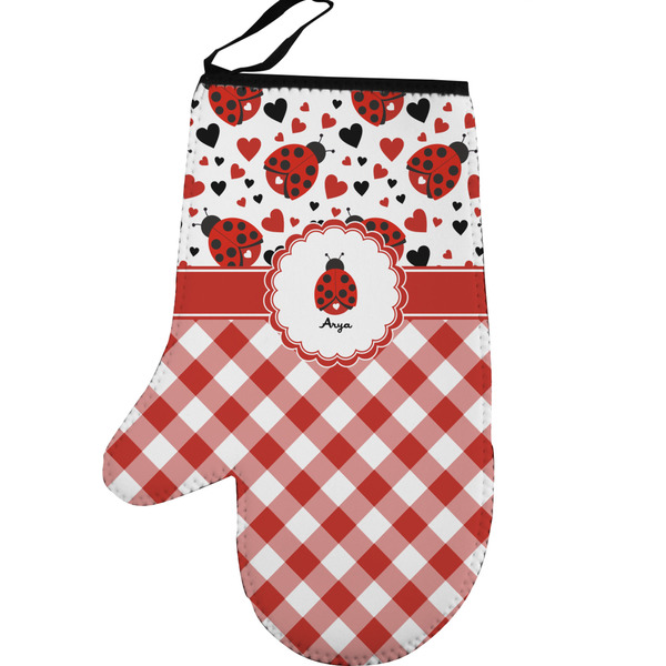 Custom Ladybugs & Gingham Left Oven Mitt (Personalized)