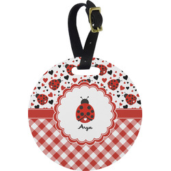 Ladybugs & Gingham Plastic Luggage Tag - Round (Personalized)