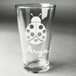 Ladybugs & Gingham Pint Glass - Engraved (Single) (Personalized)