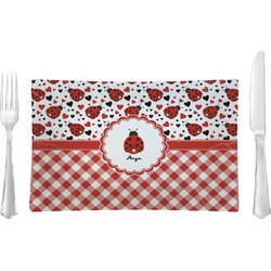 Ladybugs & Gingham Rectangular Glass Lunch / Dinner Plate - Single or Set (Personalized)