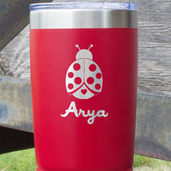 Ladybugs & Gingham 20 oz Stainless Steel Tumbler - Red - Double Sided (Personalized)