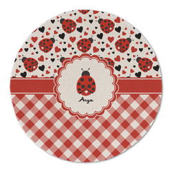 Ladybugs & Gingham Round Linen Placemat - Single Sided (Personalized)