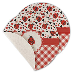 Ladybugs & Gingham Round Linen Placemat - Single Sided - Set of 4 (Personalized)