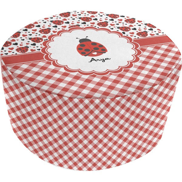 Custom Ladybugs & Gingham Round Pouf Ottoman (Personalized)