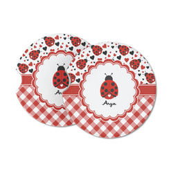 Ladybugs & Gingham Sandstone Car Coasters - Set of 2 (Personalized)