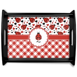 Ladybugs & Gingham Black Wooden Tray - Large (Personalized)