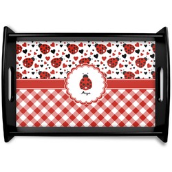 Ladybugs & Gingham Black Wooden Tray - Small (Personalized)