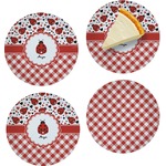 Ladybugs & Gingham Set of 4 Glass Appetizer / Dessert Plate 8" (Personalized)