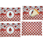 Ladybugs & Gingham Set of 4 Glass Rectangular Appetizer / Dessert Plate (Personalized)