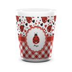 Ladybugs & Gingham Ceramic Shot Glass - 1.5 oz - White - Set of 4 (Personalized)